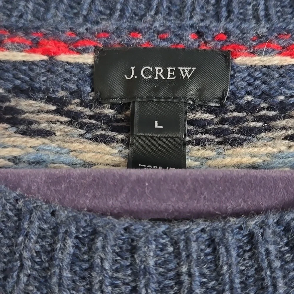 J. Crew 100% Lambwool Men's Crewneck Sweater - Navy, Red, Cream Size L